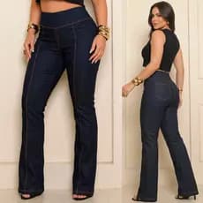 Calça Feminina Flare Boca Larga Cintura Alta Com bolsos