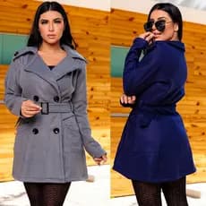Sobretudo Casaco Feminino Com Cinto Quentinho Inverno Frio Lá Batida