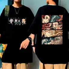 Camiseta Oversized Basica Algodao Demon Slayer Chibli Eyes Personagens Anime Unissex