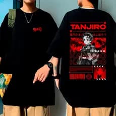 Camiseta Oversized Anime Demons Slayer Estampado Zenitsu Tanjiro Nezuko Inosuke Algodão Unissex