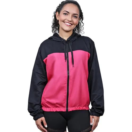 Corta Vento Feminino Jaqueta Academia Blusa Com Capuz Tactel Adulto Fitness Liso Cores