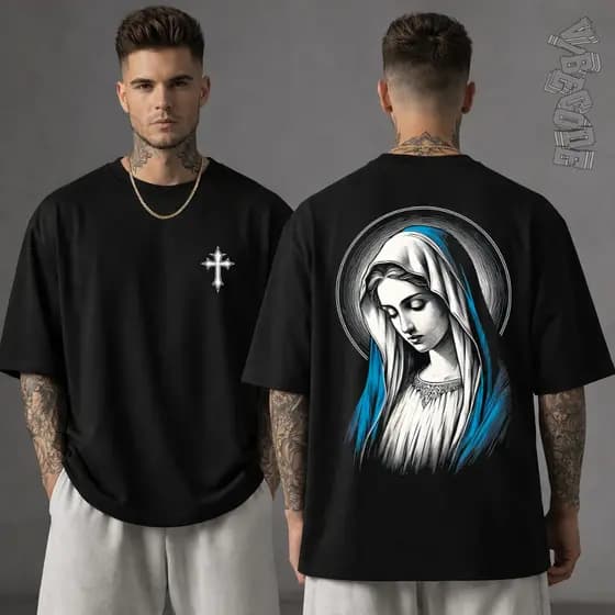 Camiseta Oversized Gospel Santa Nossa Senhora das Graças Estampa Religiosa Premium
