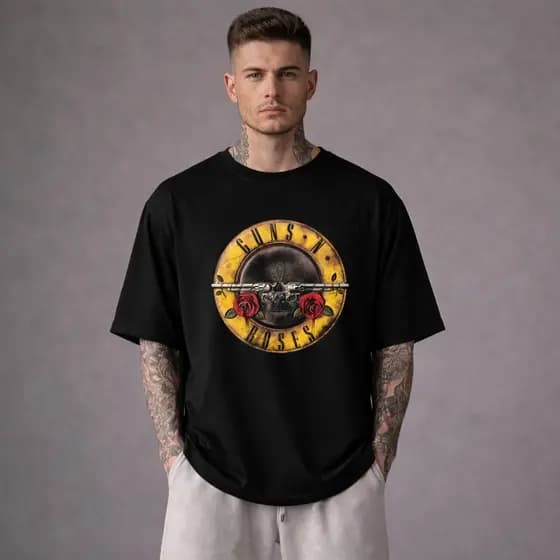 Camisa Camiseta Oversized Guns N Roses Logo Banda de Rock Unissex 100% Algodão