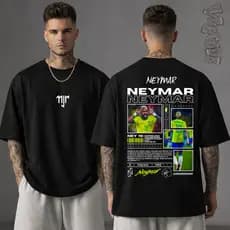 Camiseta Masculina Oversized Streetwear Gola Alta Estampa Jogador Neymar Jr Menino Ney