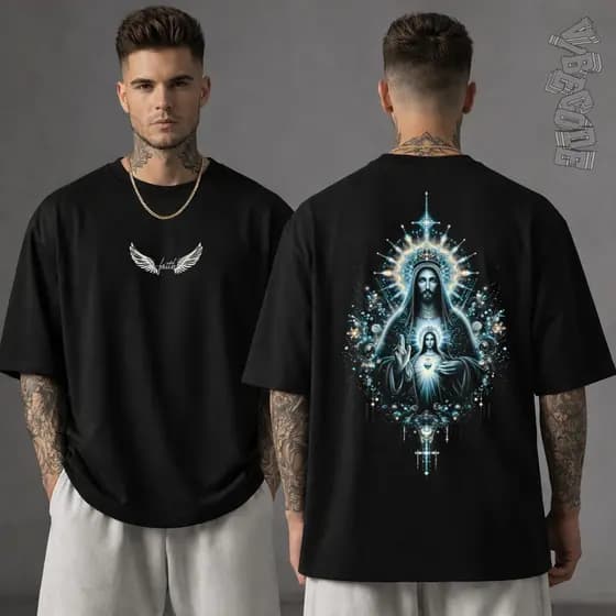 Camiseta Gospel Oversized Imaculado Coração de Maria e Divino Coração de Jesus Cristã