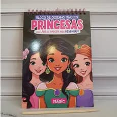 Bloco Mágico de Desenho Infantil Princesas Livro para Desenhar Colorido com Lápis de Madeira Presente Menina
