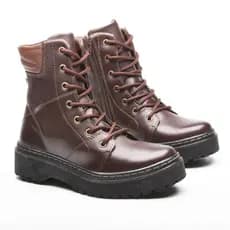 Bota Coturno Feminino Com Cadarço e Zíper Lateral Café