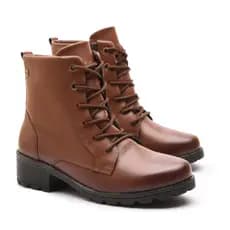 Bota Coturno Feminino Confortável Com Cadarço e Zíper Lateral
