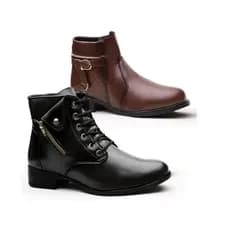 Kit 2 Pares Bota Botinha Coturno Feminino Cano Médio Ziper Lateral