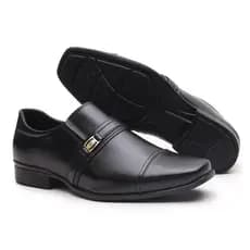 Sapato Social Masculino em Material Tecnológico com Metal Lateral Luxo Clássico Liso Fosco Lançamento