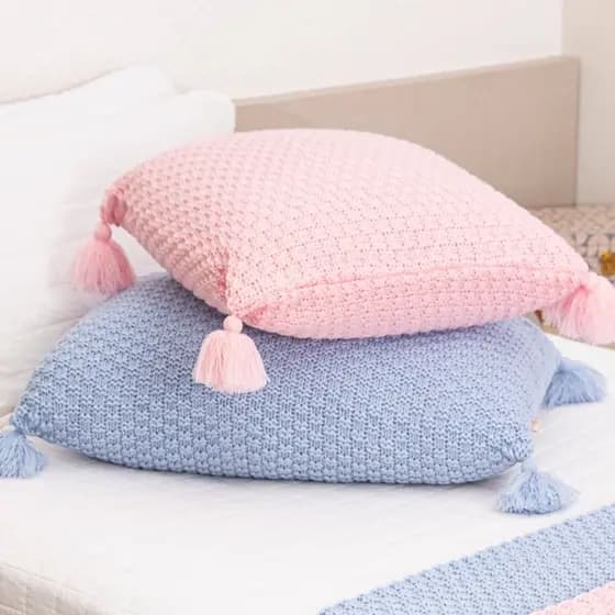 Capa De Almofada Pompom Decorativa Tricot Com Ziper Varios Tamanhos Modelo Istambul