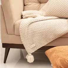 Peseira Manta Pompom Decorativa Trico Sala Cama Sofá Solteiro Casal Queen King