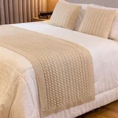 Kit Peseira Manta Tricot Cama Solteiro Casal Queen King + 2 Capas Almofadas Trico Amsterdam
