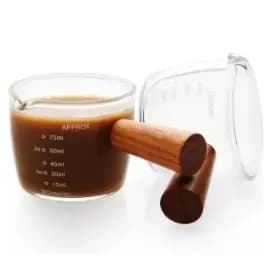 Copo Medidor De Vidro 75ml Com Alça De Bambu