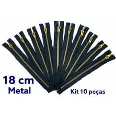 Ziper de Calça Jeans Metal Azul Marinho 18 Cm Kit Com 10