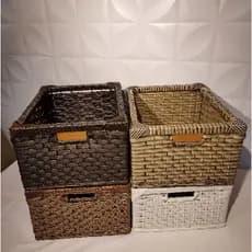 kit com 3 gaveta caixa organizadora sem tampa  porta objetos para closet banheiros  fibra sintético vime junco 25x29x15