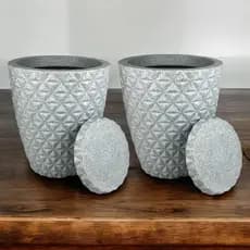 kit 2 Vasos Decorativo Para Planta Natural Polietileno Redondo Diamante Com Prato PP