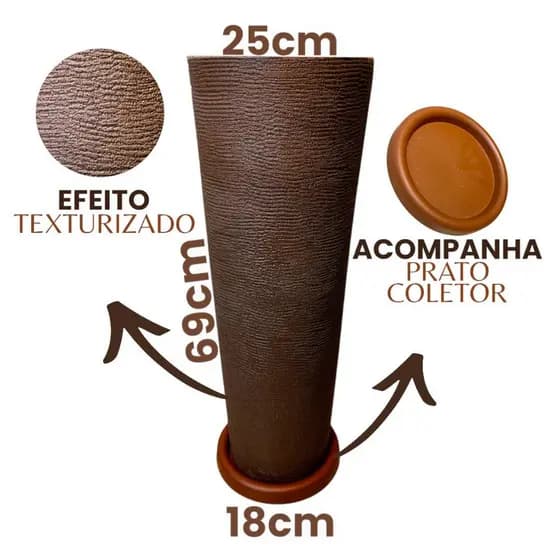 Vaso de Planta Decorativo Polietileno Texturizado Coluna Ibiza Sala Jardim