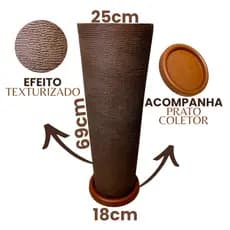 Vaso de Planta Decorativo Polietileno Texturizado Coluna Ibiza Sala Jardim