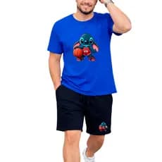 Conjunto Masculino Premium Kit Camiseta Algodão Estampada + Bermuda Tactel Stitch