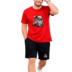 Kit Masculino Bermuda Tactel e Camiseta Algodão Natal Papai Noel Street