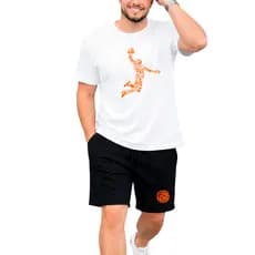 Conjunto Masculino Completo Camiseta Algodão + Bermuda Tactel Esportiva Basquete