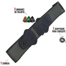 Correia Para Violão Guitarra Baixo Alça Com Porta Palhetas Comfort + 3 Palhetas Verde