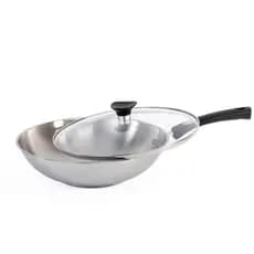 Panela Wok Tramontina Em Aço Inox Fundo Triplo 28cm Indução Com Tampa