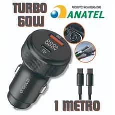 Carregaor Veicular Turbo Tipo C + USB 60W – Carregamento Rápido Universal A Gold Original"
