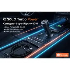 Carregador Veicular Turbo 60W USB C PD QC 4.0 Carro Android iPhone