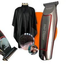 Kit Cabeleireiro Máquina Kemei Corte de Cabelo e barba Profissional + Capa de Corte Salão