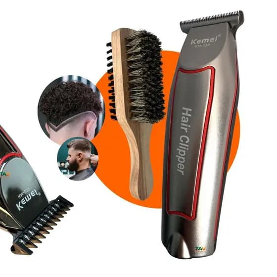 Kit Barbeiro Profissional Kemei Aparador de Barba e Cabelo + Escova de Barba