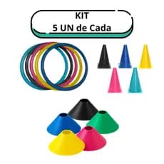 Kit 5 Argolas de 41cm C/ 5 Cones 18,5cm e 5 Chapéu Chinês Funcional Agilidade Fitness