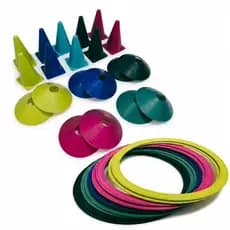 Kit Funcional 10 Cones 18cm + 10 Pratos + 10 Argolas 41cm Treino Agilidade Crossfit Futebol
