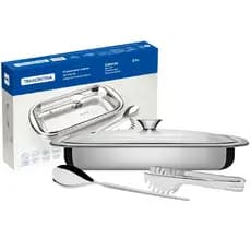 Kit Assar Servir Travessa Assadeira Inox 3 Peças Tampa Vidro Tramontina Cosmos