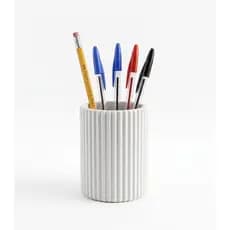 Caneca para Lápis e Canetas Branco Texturizado - Organizador de Mesa Minimalista Premium
