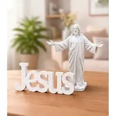 Kit Decoração Cristã Estátua Jesus + Letreiro