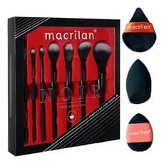 Kit Pincéis P/ Maquiagem Macrilan + Kit Trio De Esponjas EP26 Efeito Profissional