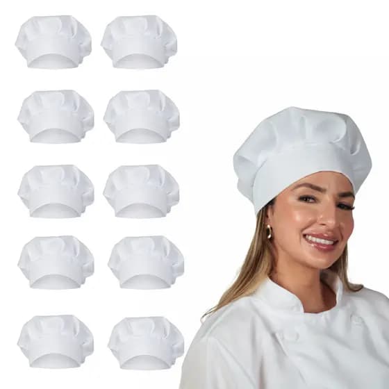 Kit 10 Toucas Chef Profissional Cozinha Unissex Ajustável Cozinheiro Padeiro