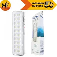 Luminária de Emergência 30 LEDs 2W Recarregável Bivolt Elgin Emergencial Branco Frio 110/220V