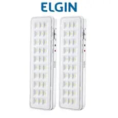 Kit 2 Luminárias de Emergência 30 LEDs 2W Recarregável Bivolt Elgin Luz Emergencial Branco Frio