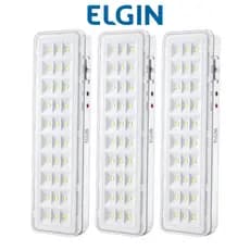 Kit 3 Luminárias de Emergência 30 LEDs Recarregável 2W  Bivolt Elgin Luz Emergencial 110/220V