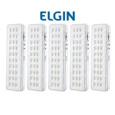 Kit 5un Luminária de Emergência Elgin 30 LEDs 2W Recarregável Bivolt Luz Emergencial 110/220V Fria