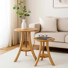 Kit Mesa Lateral de Madeira Decoração Sala Mesa de Apoio Retro