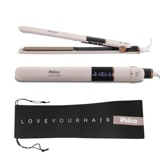 Chapinha Prancha de Cabelo Titanium Chrome Rose PPR10 Bivolt com Display de LED e Trava Philco