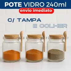 Pote de Vidro 240ml Tampa Rolha Com Colher Lyor 1 a 4 Unidades Porta Temperos