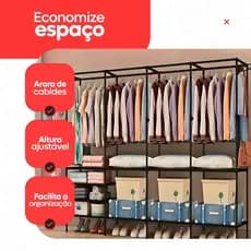 Arara Roupeiro Guarda Roupa Grande Portatil Cabideiro Para Roupa Sapateira Organizador Multiuso Armário