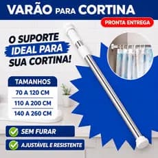 Varão de Cortina Extensível Box Banheiro | Ajustável Universal | 70–120 / 110–200 / 140–260