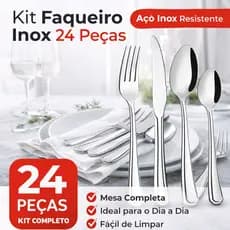 Kit Faqueiro Jogo de Talheres 24 Peças Aço Inox Garfo Faca Colher de Mesa