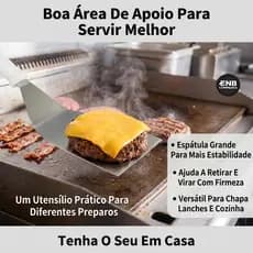 Espatula Curva Aço Inox Ultra Resistente Profissional Chapeiro Hamburgueria Grande 10x26  Pronta Entrega com Nota Fiscal